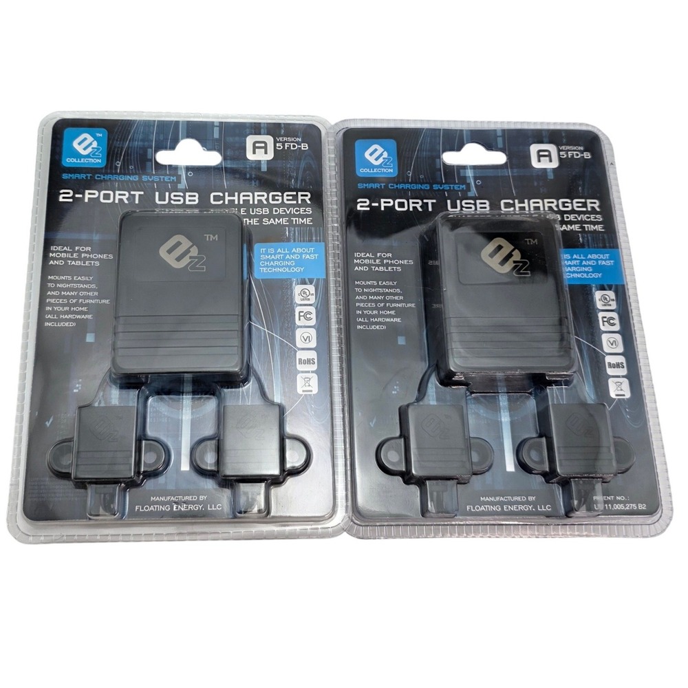 2 Pack EZ Collection 2-Port USB Charger Smart Charging System Black 5 FD-B O9